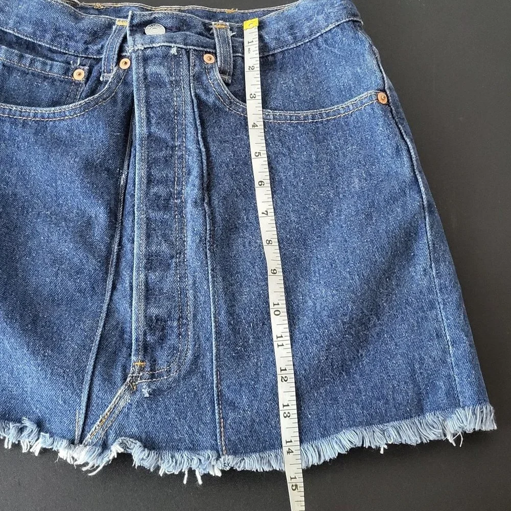 Levis Reworked Button Fly Fringe Denim Blue Jean Skirt 0 Upcycled Grunge Western